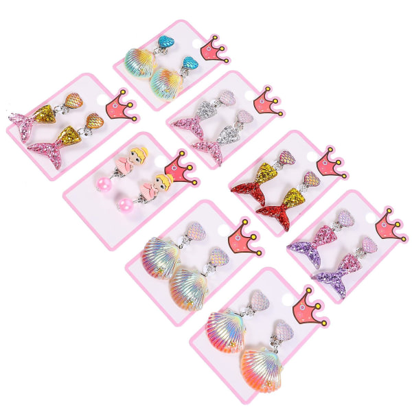 8 par vakre clip-on øredobber Vakre clip-on øredobber dekorasjoner for jenter (4,5x2,5 cm)