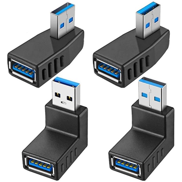 4 kpl USB 3.0 -sovitinliittimet 90 asteen uros-naaras USB liitin - mukaan lukien vasen, oikea, ylös, alas