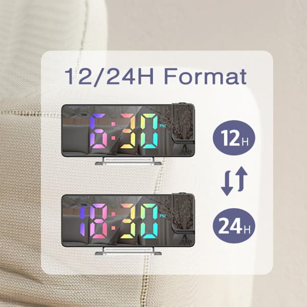 LED Projektionsvækkeur Temperaturdisplay Multi-vinkel Justerbart Digitalt Ur LED Spejldisplay Væg Loft Projektionsvækkeur