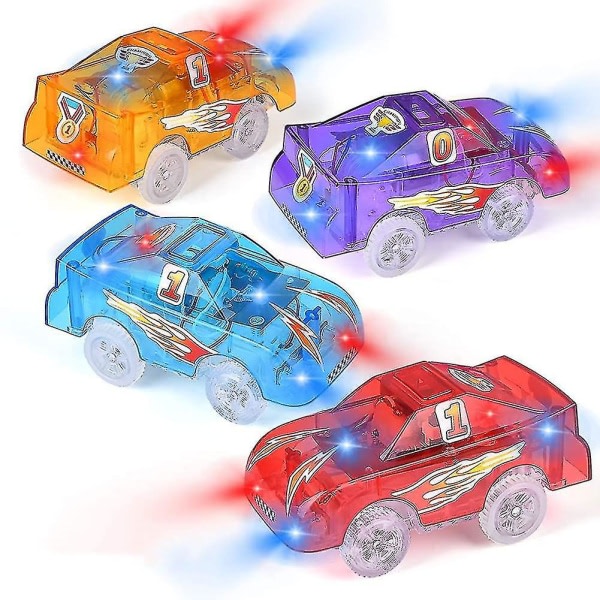 4-pakkaiset vaihtorata-autot valaisevat lelu-kilpa-autoja viidellä vilkkuvalla LEDillä
