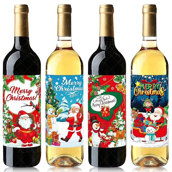 Julepynt til vinflasker - Julenissen, snømann, god jul, nyttårsfest