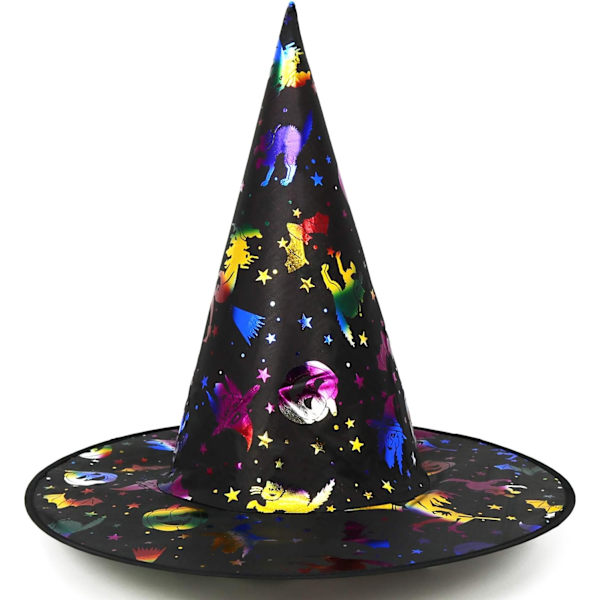 3x heksehat til hekse kostume, troldmandshat perfekt til fastelavn, Halloween-33 x 38 cm (farverig heksehat, hat mønster tilfældigt)