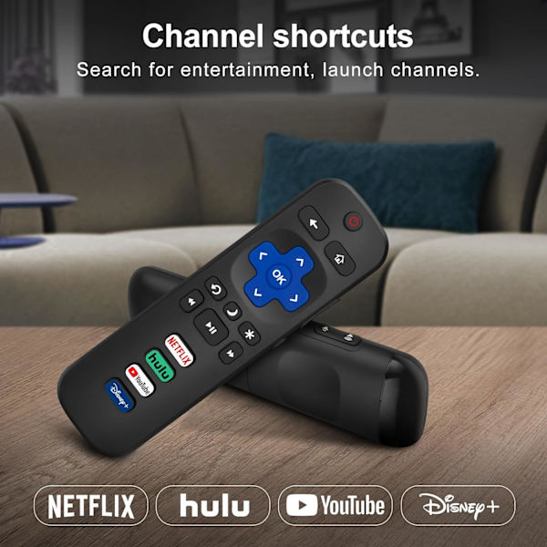 (Pakke med 2) Kun erstatningsfjernkontroll for Roku TV, kompatibel med TCL Roku/Hisense Roku/Onn Roku/Philips Roku Smart-TVer (ikke for Stick og Box)