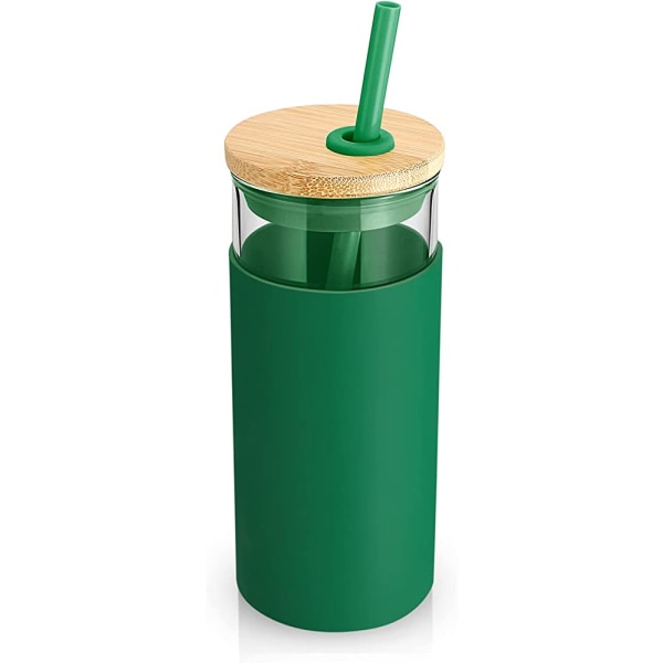 20 oz glas tumbler strå silikone beskyttende ærme bambus låg - BPA fri