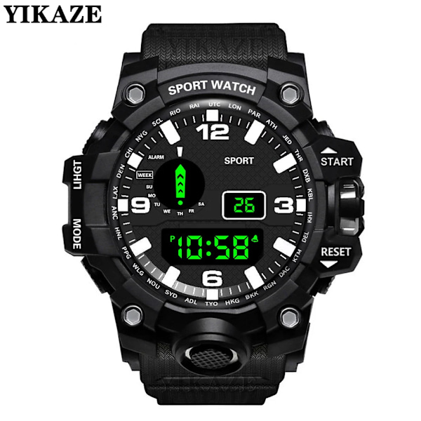 YIKAZE Svart Klocka Militärklocka Digitala Herrklockor Vattentät Nedräkning Datum LED Elektronisk Armbandsur A-Red