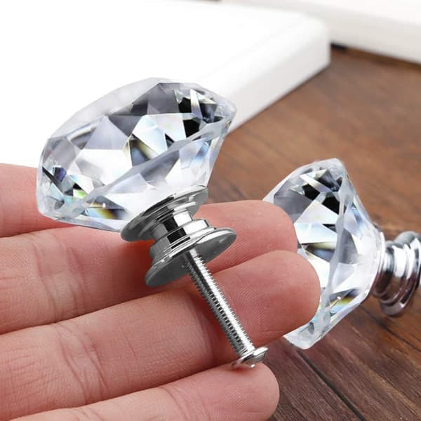 12 stk. Krystalknapper - Skuffeknapper Kommodeknapper 30mm Glas Diamantknapper Træk