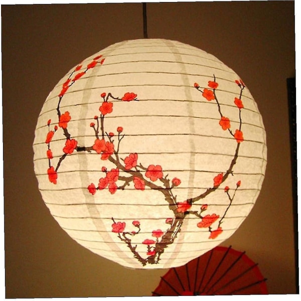 40 cm japanske plommeblomstlykter med rund skygge papirlampe Shibaod