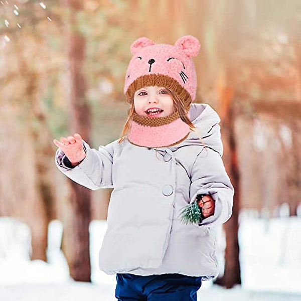 Barn Vinter Baby Lue Hat Hat Og Skjerf Sett Strikk Småbarn Baby