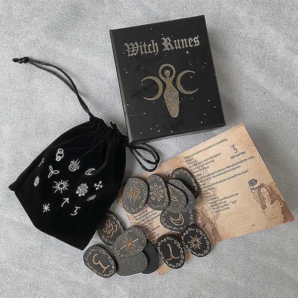 Puun Rune-kivisetti Noitain Rune-setti 14 kpl Kaiverrettu Rune-symboli Ennustamiseen