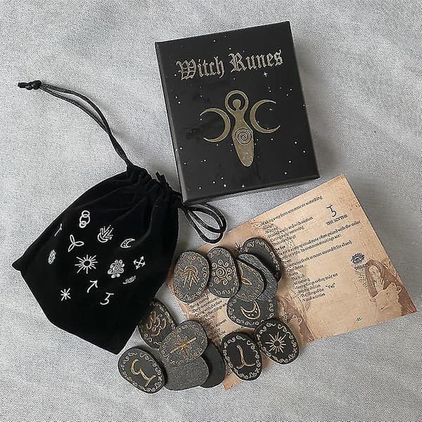 Træruner Sten Sæt Hekse Rune Sæt 14 Stk Graverede Rune Symboler Til Divination