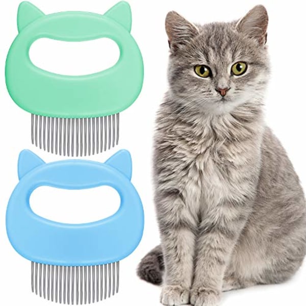 2 Pieces Cat Comb Pet Massage Comb Cat Shell Comb Cat Grooming and Painless Deshedding Matted Tangled Hair for Cats and Dogs (Blue, Green)