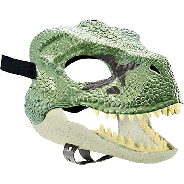 Dinosaurmaske med åpen kjeve, realistiske teksturer og farger inspirert av filmen, øye- og neseåpninger