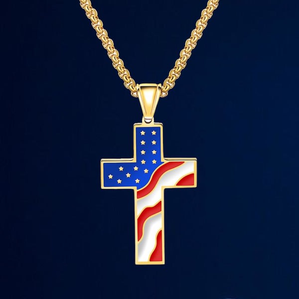 Cross Pendant Creative American National Flag Decor Pendant For Man Mand Dreng (Guld Med Kæde) (Gyldent)