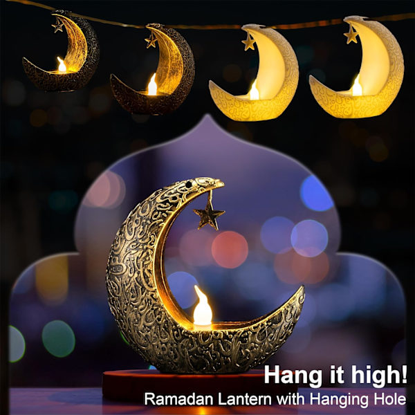 Ramadan-lykt, Mini Ramadan LED-lysdekorasjoner, 6 stk Eid Mubarak Mini-lykter