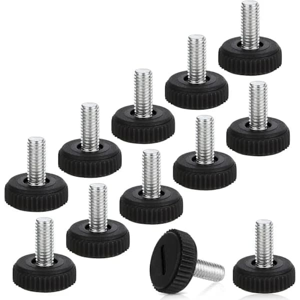 Pakke med 12 justerbare møbelfødder - M6 x 20 mm - Sort - Nivelleringsfødder til møbler, ben, stol, bord