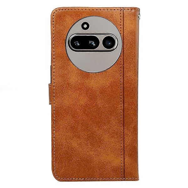 Kompatibel med Nothing Phone (3a) Etui Kalvetekstur Læder Stand Bogstil Telefon Etui - Rød-Perfekt Yellow