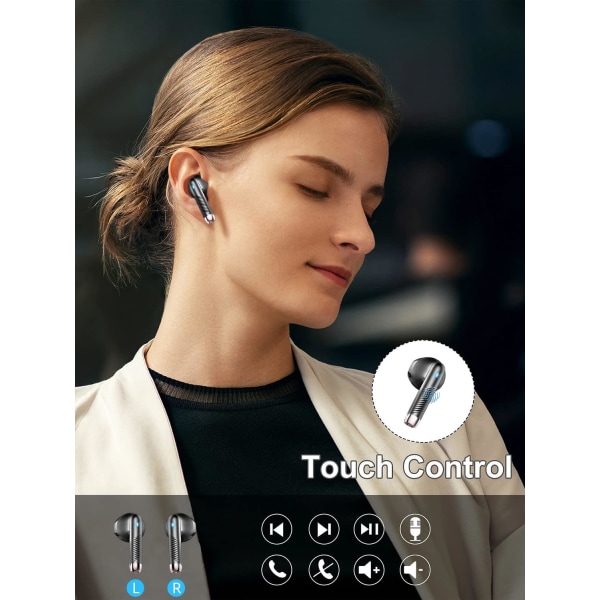 Trådløse ørepropper, Bluetooth 5.3-hodetelefoner med 4 ENC-mikrofoner, 32H Bluetooth-øretelefoner