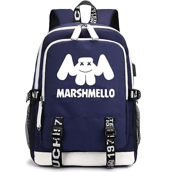 Marshmello Rygsæk USB Genopladelig Rygsæk Stor Kapacitet Studerende Skoletaske_xx color-2