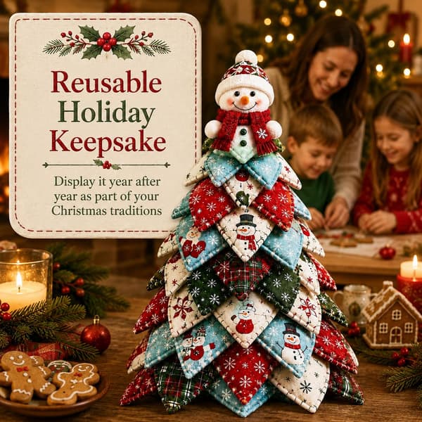 DIY Quilted Christmas Tree Fabric Kit, 3D Fabric Patchwork Craft Set for Beginners, Handmade Table Decoration for Home, Mantel, Table, Office #J