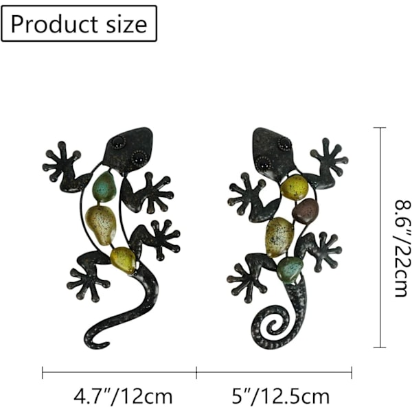 Metall Gecko Väggdekoration Ödla Trädgårdskonst Hängande Skulptur Utomhusdekorationer Lämplig för Hemgårdar eller Staket 2-delad Set