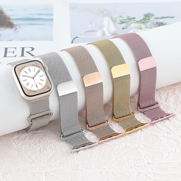 Rem för Apple Watch 41mm 40mm 38mm Dubbel Magnetisk Justerbar Ersättningsrem för iWatch Serie 9 8 SE 7 6 5 4 3 2 1 silver