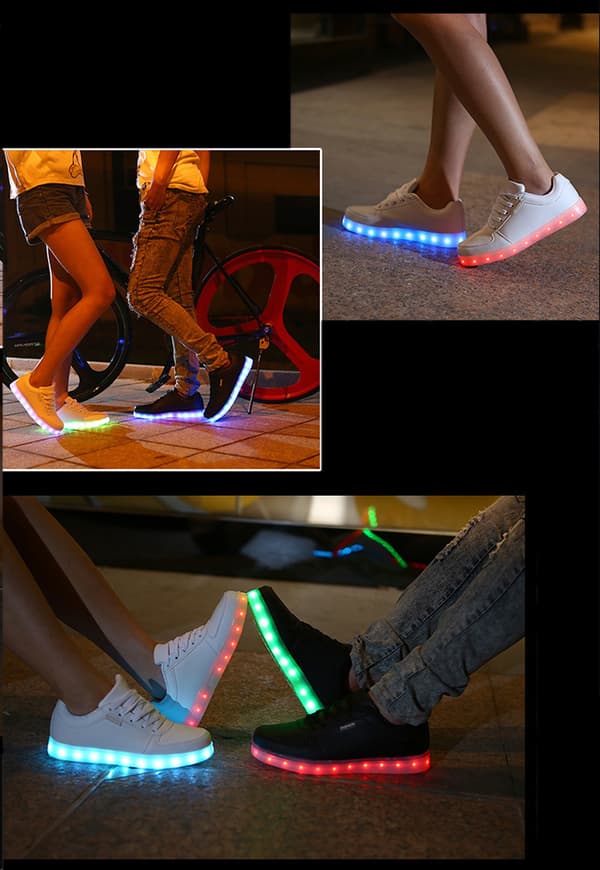 USB-genopladelige LED-sko, sportssko, dansesneakers, sorte Black 44