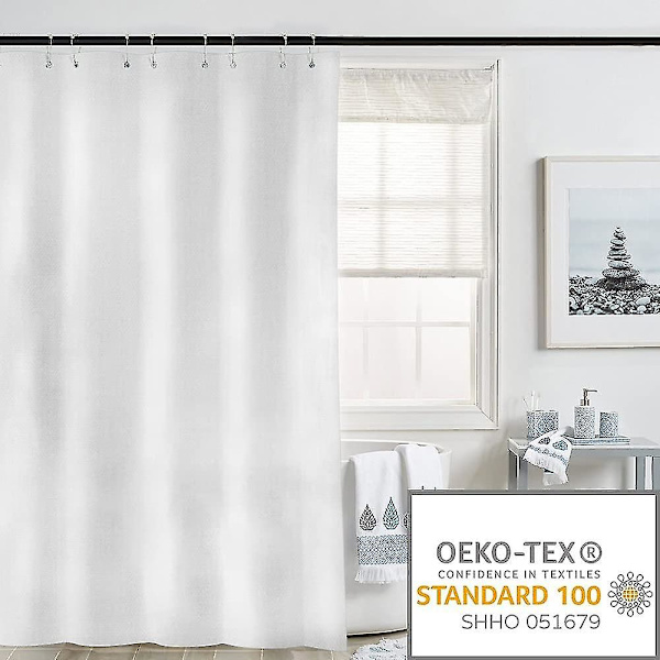 Bruseforhæng 240 X 200 Cm, Skimmelresistent, Vandafvisende, Vaskbar, Antibakteriel, Hvid, Polyester Bruseforhæng med 12 Bruseforhæng
