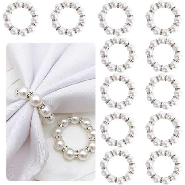 12 Pakke Perle Serviettspenne Bling Rhinestone Diamant Serviettringer