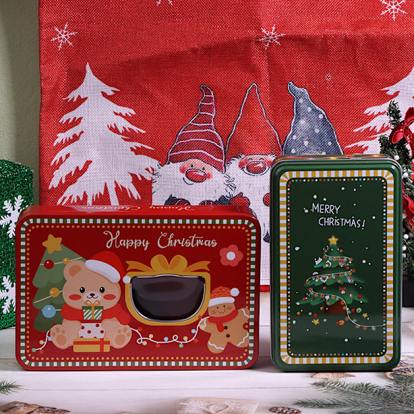 Julegodteriboks i blikk, rektangulær, Merry, gaveoppbevaring, B C