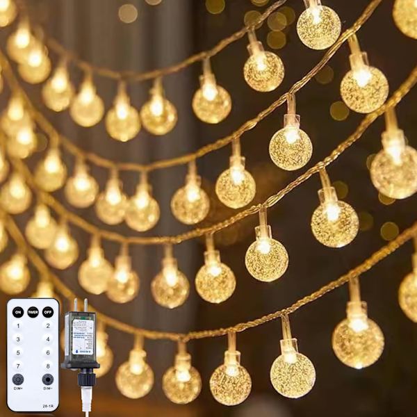 Patio-parasol Lys med stik - 33 fod 100 LED Krystal Globe Lysstreng med 8 lystilstande