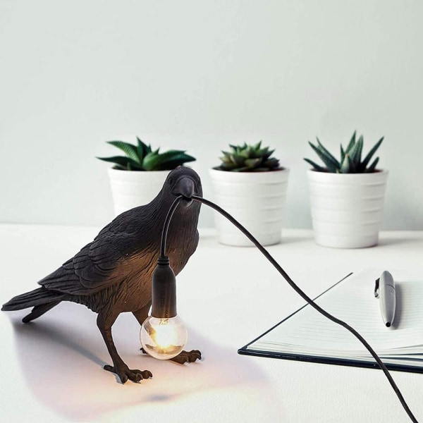 Varis pöytävalaisin, 30 cm, E12, moderni valaisin makuuhuoneen yöpöydälle, olohuoneen sisustukseen, 220 V (musta pöytävalaisin, polttimo ei sisälly)