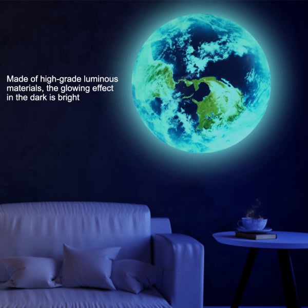 10cm selvlysende vægmærkat Earth Glow In The Dark DIY-mærkat til