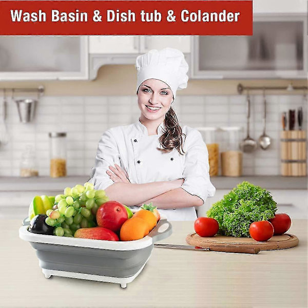 Portable Folding Cutting Board with Strainer, Kitchen Vegetable Washing Basin Basket Sink Foldable Storage Organizer