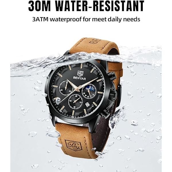 Herrklocka Analog Kvartsrörelse Kronograf Snygga Casual Business Armbandsur Vattentäta Ljusstarka Datumklockor Elegant Present till Män