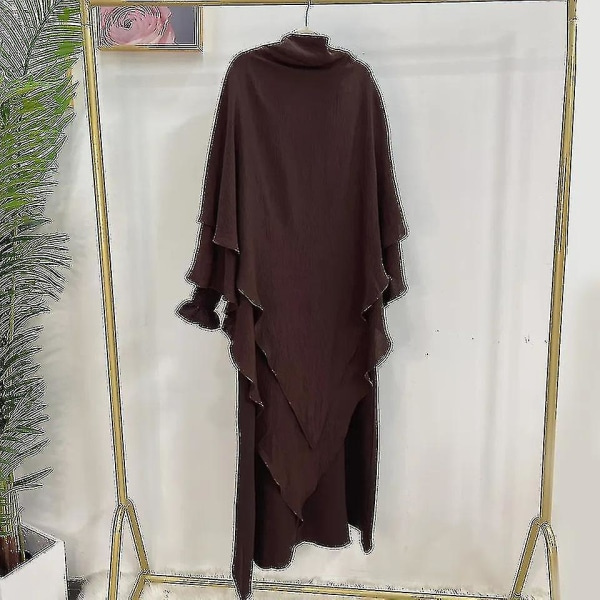 Ramadan Eid Muslimsk Kvinne Jilbab 2-delt Abaya med Hijab Lang Khimar Niqab Sett Overhode Bønnekjole Islam Antrekk Djellaba Burka mørk kaffe sett XS-S