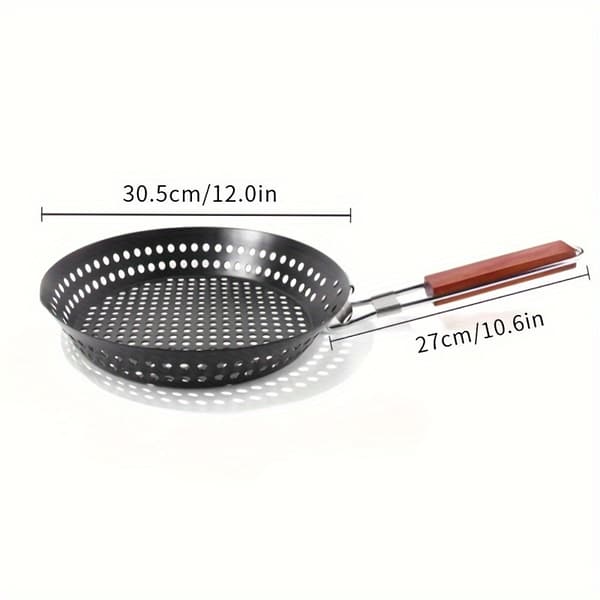 Utendørs BBQ Sammenleggbart Håndtak Flat Rund Grillpanne Non-Stick Hul Grillpanne BBQ-utstyr