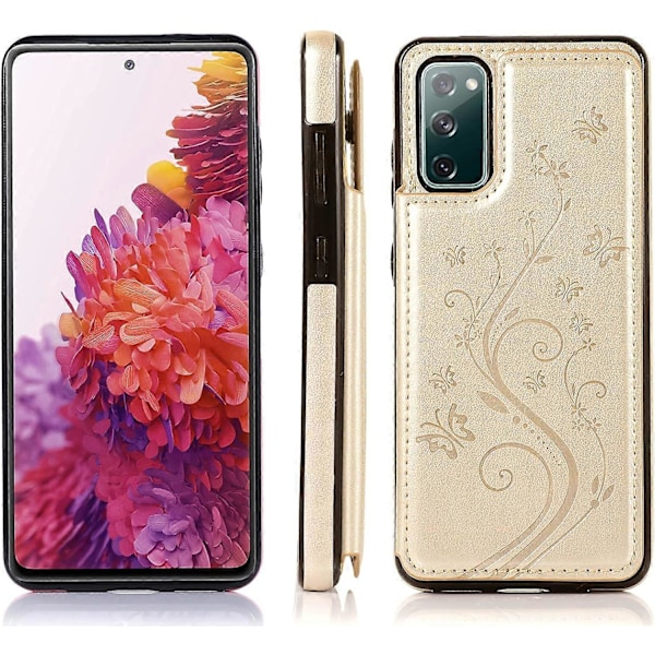 Telefoncover til Samsung Galaxy S20 FE 5G/S20 Fan med hærdet glas skærmbeskytter kortholder pung etui stativ flip læder tilbehør guld