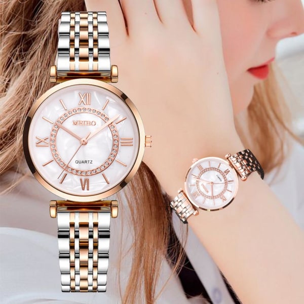 Mote armbåndsur i krystallstål for kvinner, kvartsklokke, diamantklokke, toppmerke