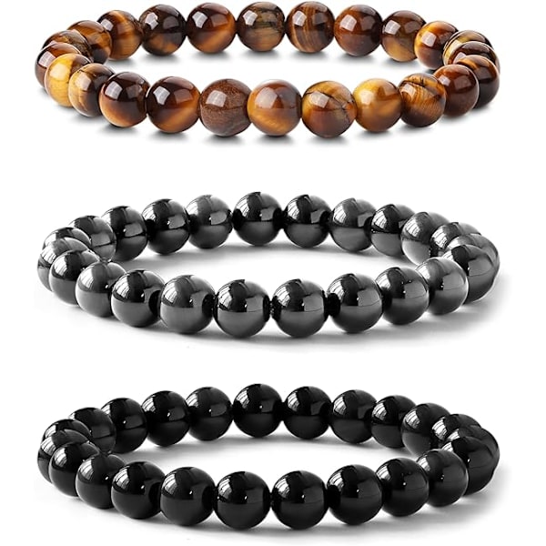 3 stk. 8 mm armbånd natursten litoterapi kvinder mænd elastisk stakbar armbånd perler kvinder