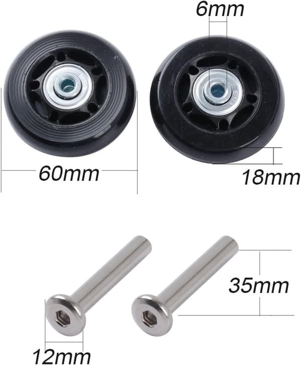 2-pack hjul till resväskor (60*6*18 mm axellängd: 35 mm) reservdelar