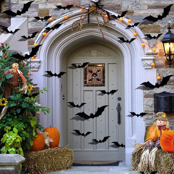 3D flaggermus Halloween-dekorasjoner 12 stk 4 forskjellige størrelser vanntett PVC skumle svart avtakbar flaggermus DIY dekorasjonssett