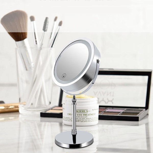 1X/10X Forstørende Lys Makeup Spejl, 7 Tommer Dobbeltsidig Hvid Dagsljus LED Skyggefri LED Kommode Spejl, Batteri og USB-kabel Drevet (Inkluderer 3