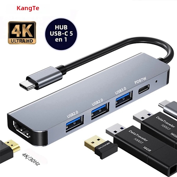 5/6/7/8/11 i 1 USB C-hubb med 4K HDMI-adapter och SD/TF-kortläsare RJ45 PD Snabbladdning för MacBook Laptop Dator 5 IN 1