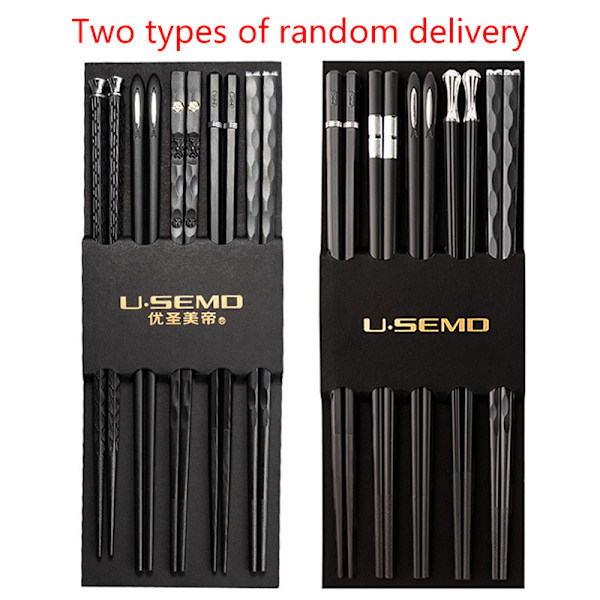 5 Par Chopsticks af Legering med Gravering, Skridsikker og Genanvendelige