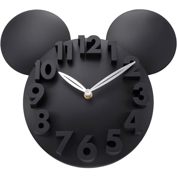 Modern 3D Mickey Mouse Klocka Super Söta Svarta Väggklockor för Disney Fans Barn Förskola Studenter Höjd: 12 tum