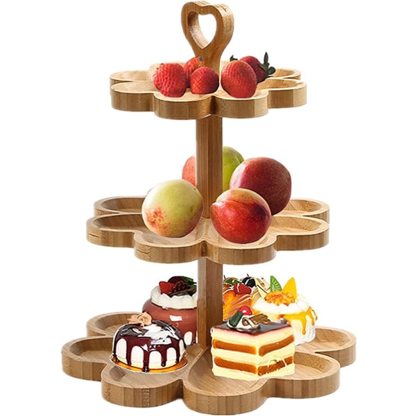 3-lags kakestativ, bambuscupcakestativ Fruktsnackbrett Dessertstativ Candy Cake Stand for baby shower, bryllup, bursdag, jul # 3
