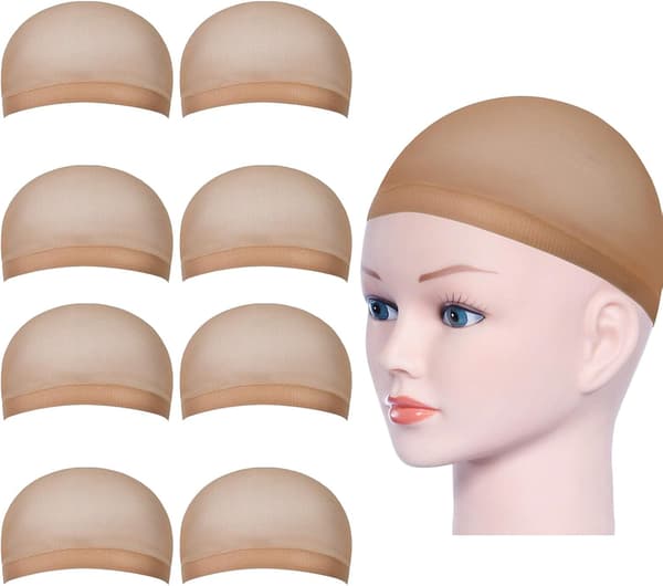 Perukmössa, 8 st perukmössor hårnät nylonset, stretchig elastisk andningsbar perukmössa foder, peruknät 8 neutrala nude beige 8PCS-B