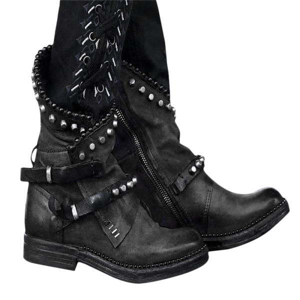 Kvinders vintage nitter med lynlås Lave hæle Vintage Fashion Black black 36