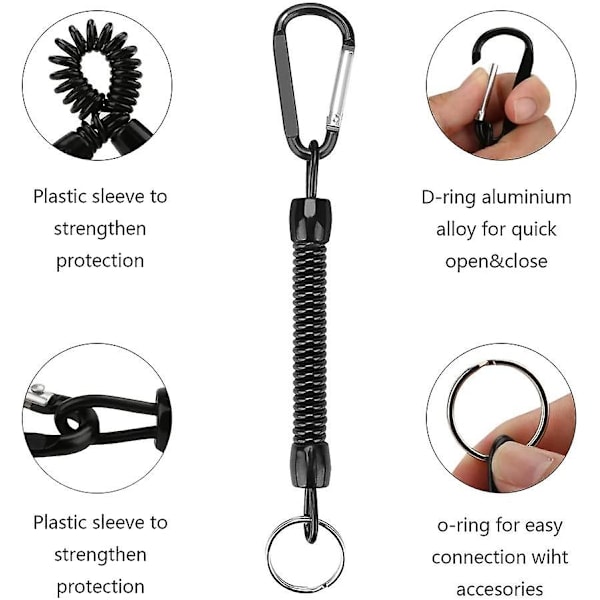 6-delt fiskesnøre elastisk spiral nøglering, med farvelås, spiral sammenklappelig spiralforårs nøglering