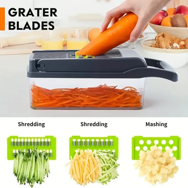 16 stk/sett Slicer Kjøkken Multifunksjon Grønnsakskutter Dicer Shredder, forskjellige kniver kan byttes ut
